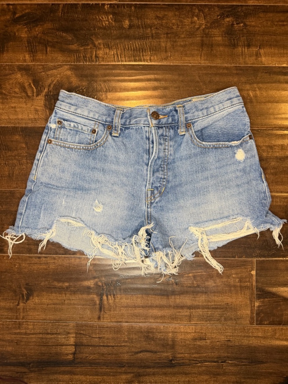 Free People We The Free Makai Cut Off Jean Shorts Denim Button Fly Distressed 27